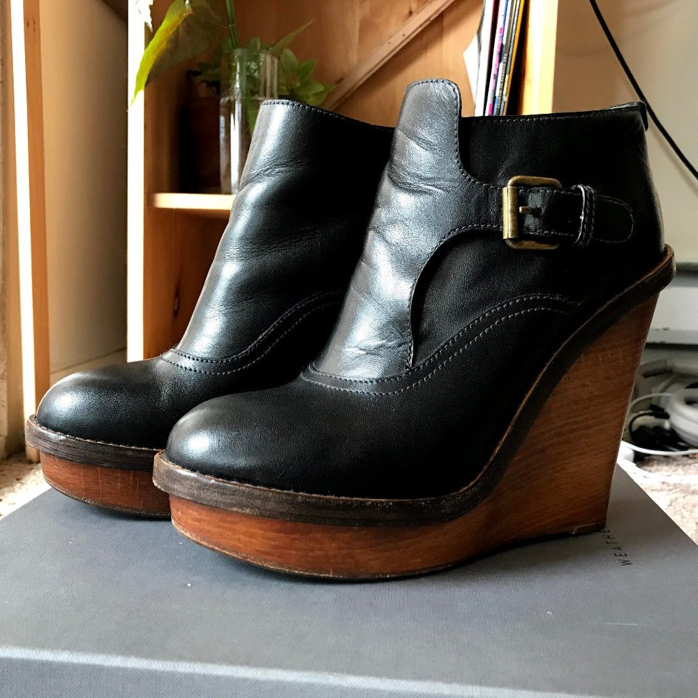 Chloe ankle booties, black / wood - 8 or 8.5 (39)